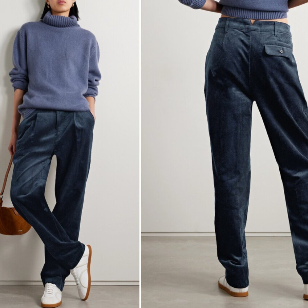 Alex Mill Boy Pleated Cotton-corduroy Straight-leg Pants Navy 8